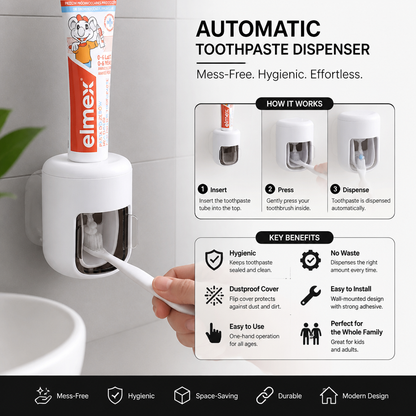 Wall Mounted Automatic Toothpaste Dispenser with Dustproof Flip Cover