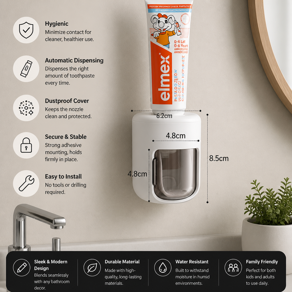 Wall Mounted Automatic Toothpaste Dispenser with Dustproof Flip Cover