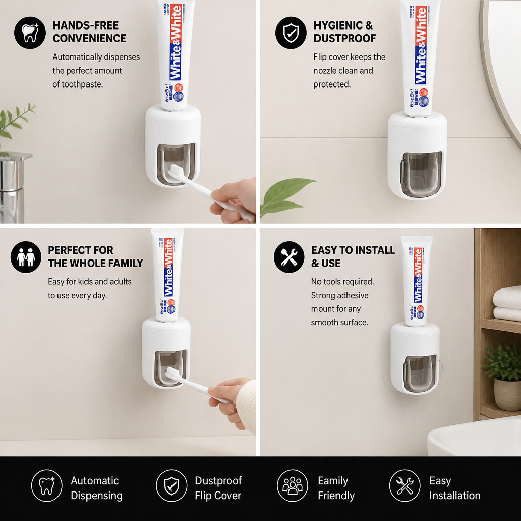 Wall Mounted Automatic Toothpaste Dispenser with Dustproof Flip Cover