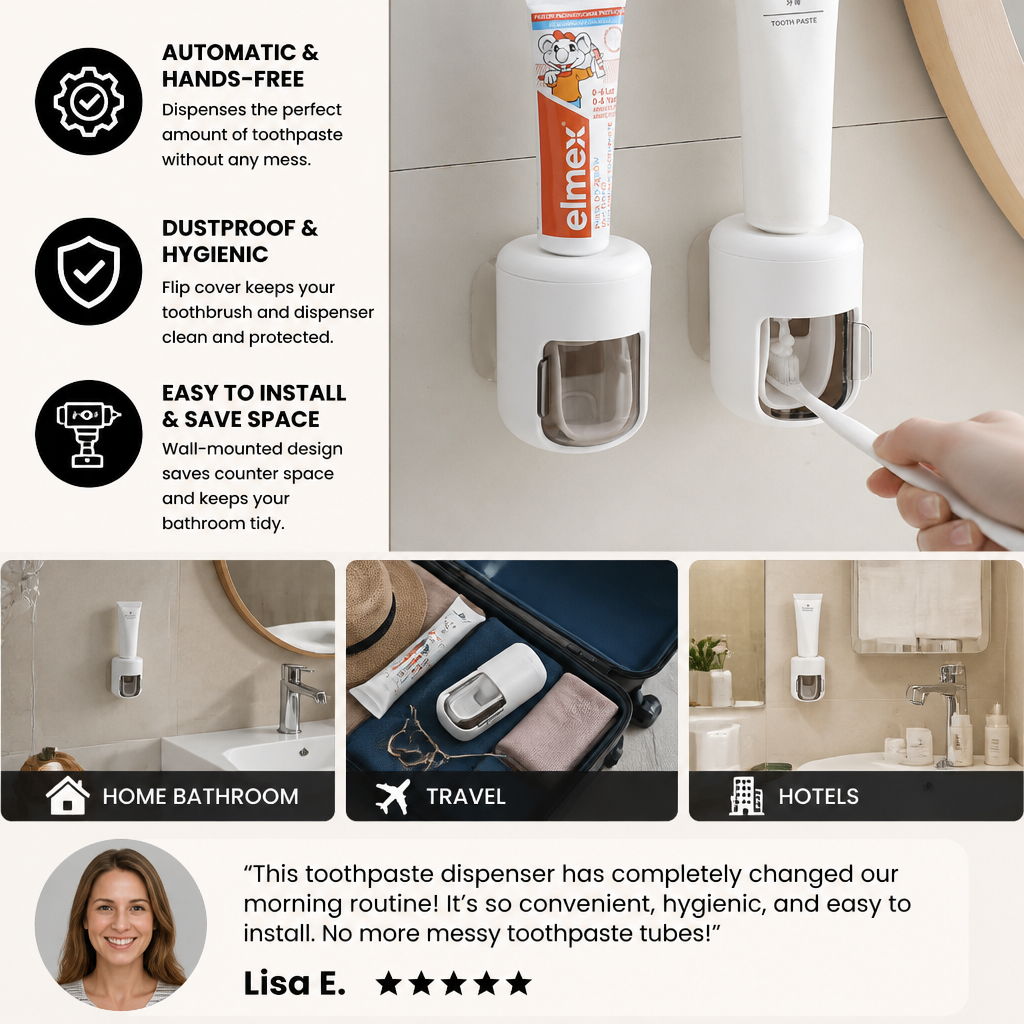 Wall Mounted Automatic Toothpaste Dispenser with Dustproof Flip Cover