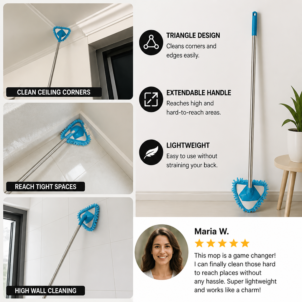 Triangle Extendable Wall Cleaning Mop for Hard to Reach Areas