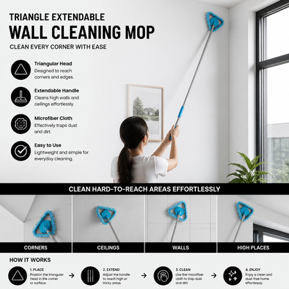 Triangle Extendable Wall Cleaning Mop for Hard to Reach Areas