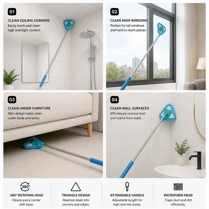 Triangle Extendable Wall Cleaning Mop for Hard to Reach Areas