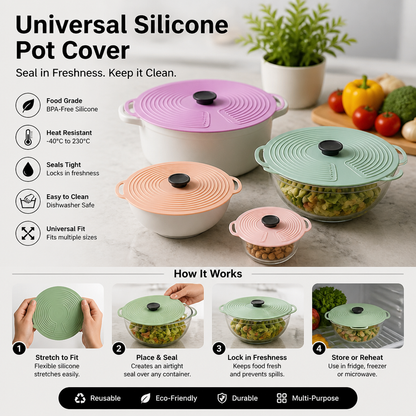 Universal Silicone Pot Cover for Fresh Keeping and Cooking Protection