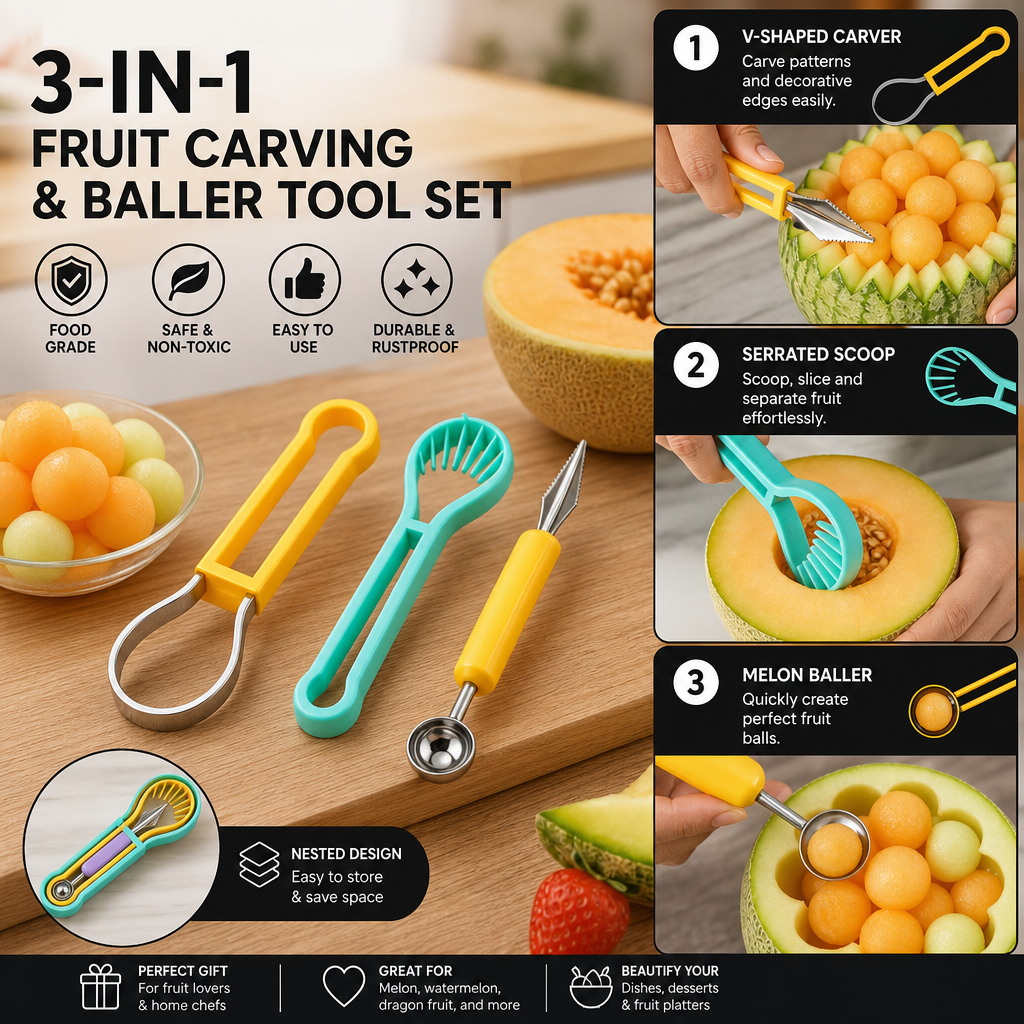 3-in-1 Fruit Carving & Baller Tool Set