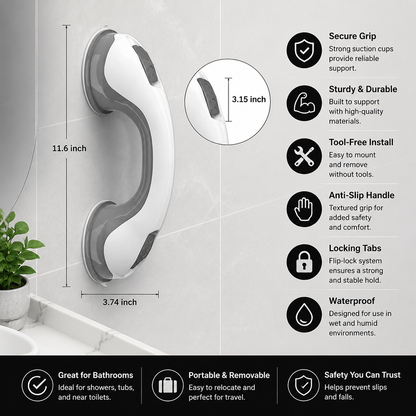 Heavy-Duty Suction Cup Safety Grab Bar – Anti-Slip Bathroom Support Handle