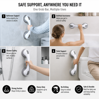 Heavy-Duty Suction Cup Safety Grab Bar – Anti-Slip Bathroom Support Handle