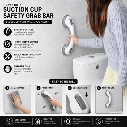 Heavy-Duty Suction Cup Safety Grab Bar – Anti-Slip Bathroom Support Handle