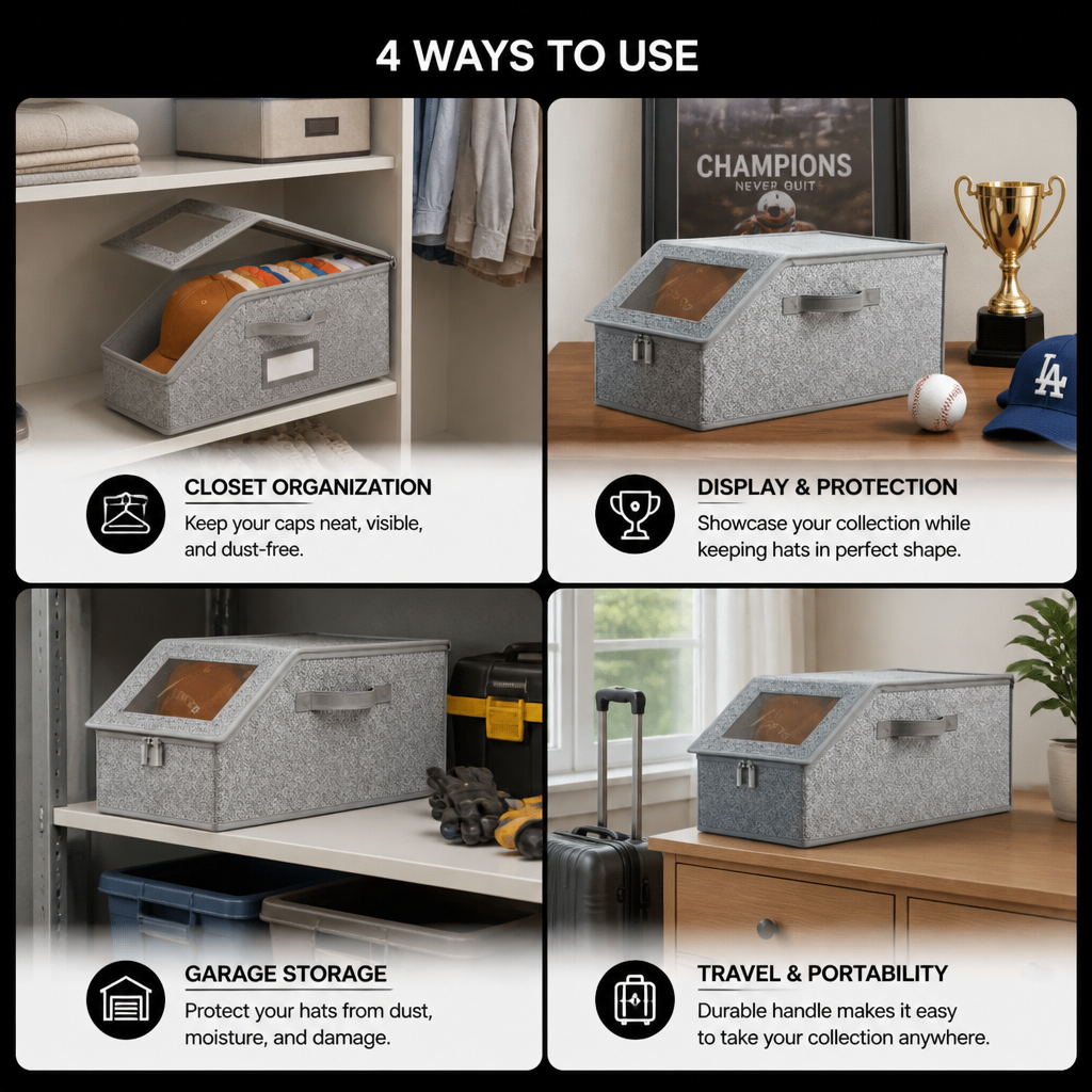 Stackable Baseball Cap Storage Box – Holds Up to 24 Hats