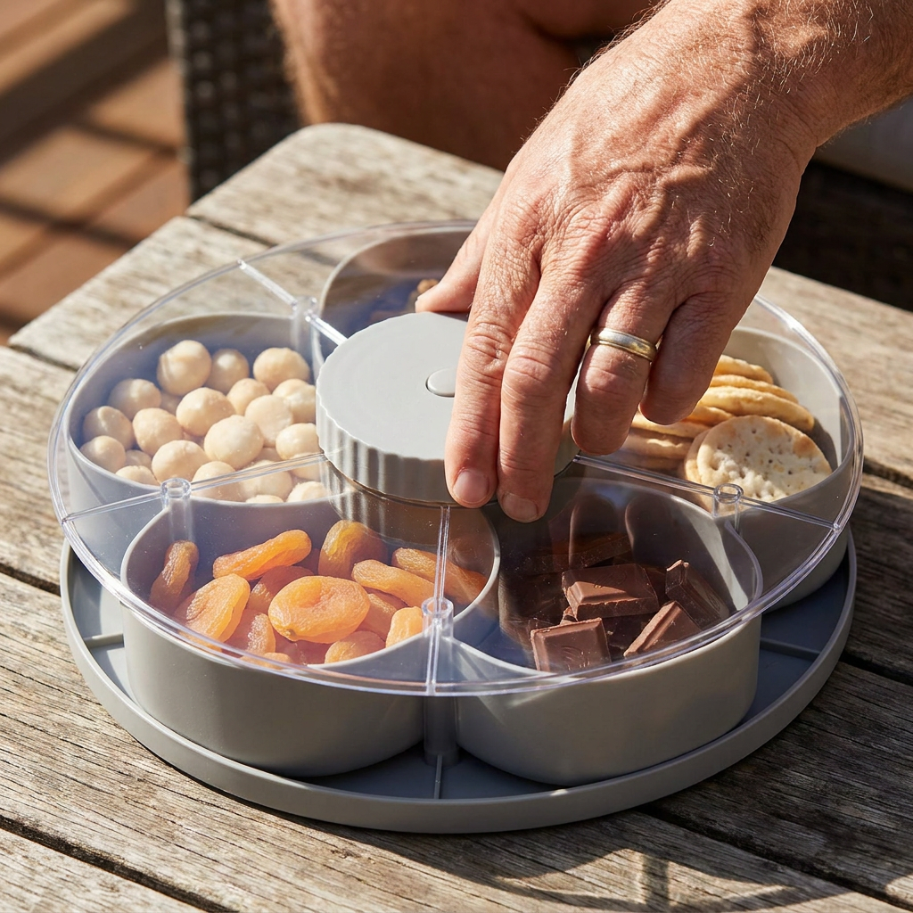 Rotating Snack Tray with Compartments – Spinning Serving Plate for Snacks & Candy