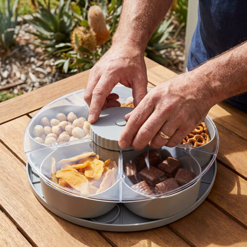 Rotating Snack Tray with Compartments – Spinning Serving Plate for Snacks & Candy