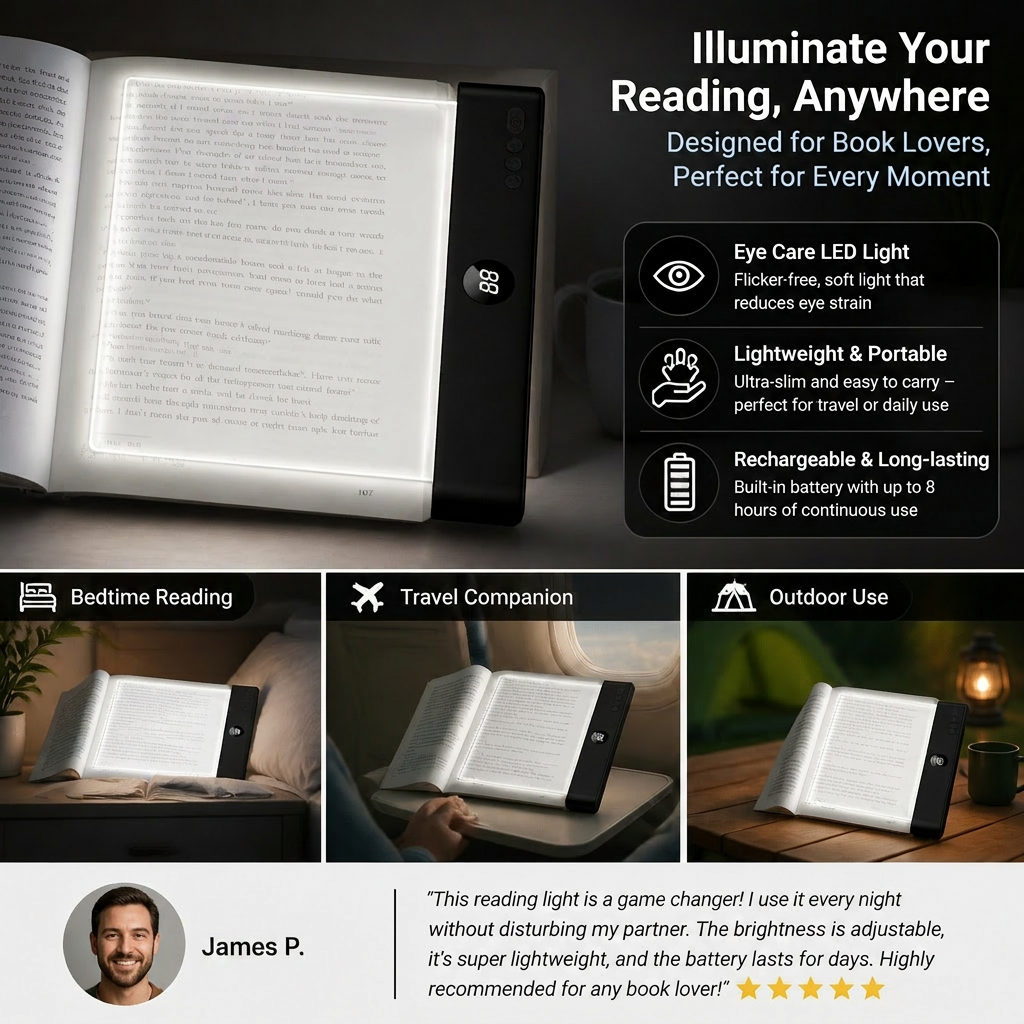 Rechargeable LED Reading Lamp – Portable Book and Night Light for Relaxing and Stress-Free Moments