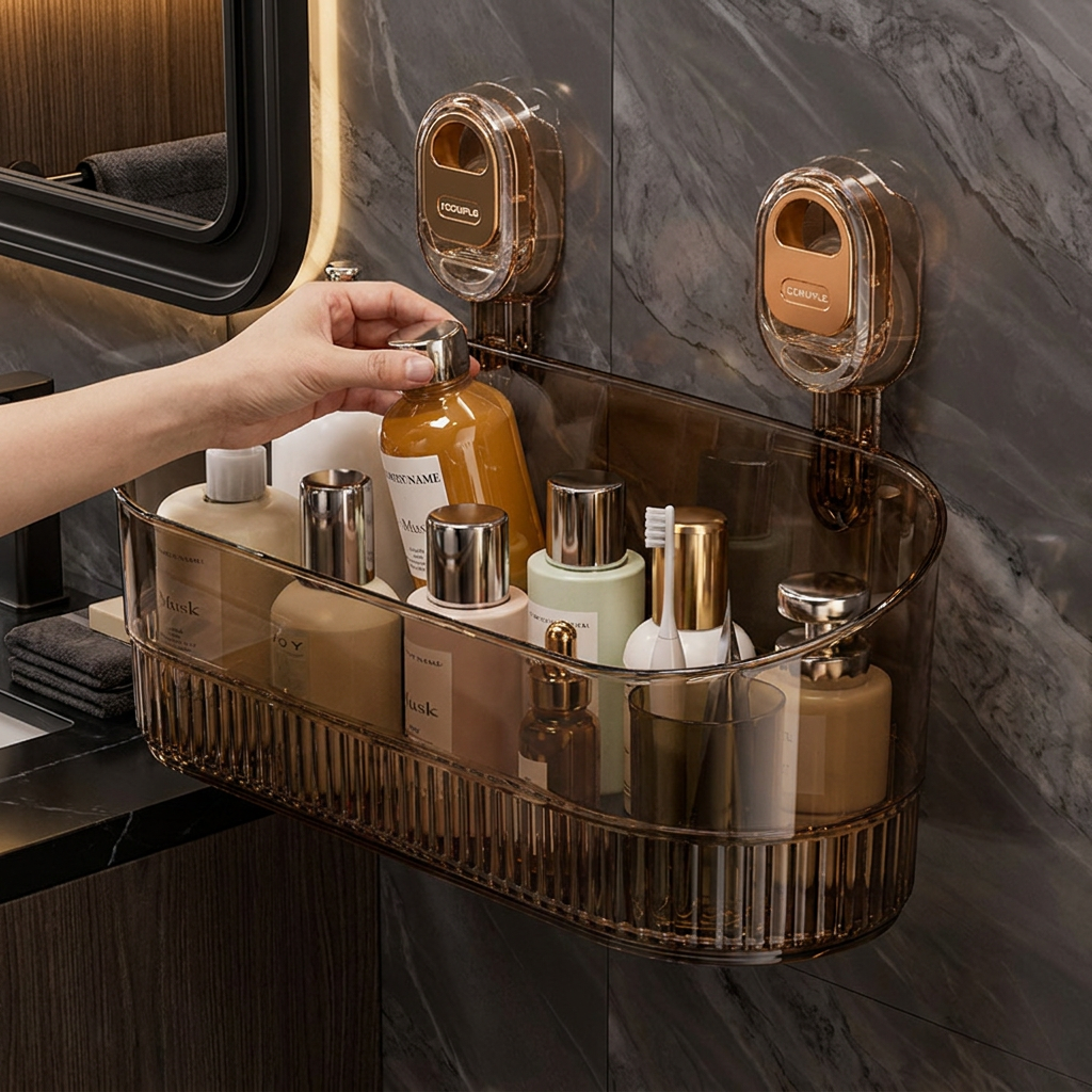 No-Drill Adhesive Suction Cup Shower & Bathroom Shelf