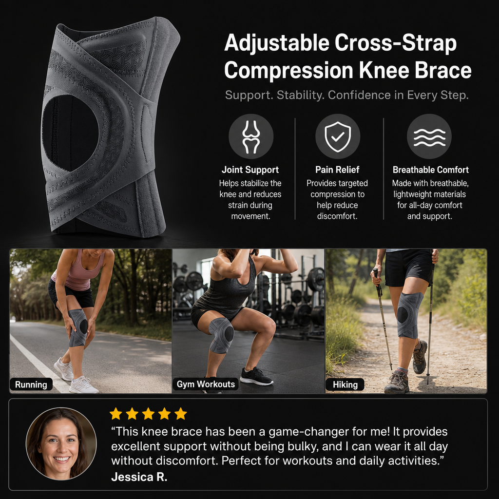 Adjustable Cross-Strap Compression Knee Brace for Sports & Joint Support