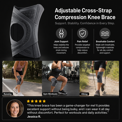 Adjustable Cross-Strap Compression Knee Brace for Sports & Joint Support