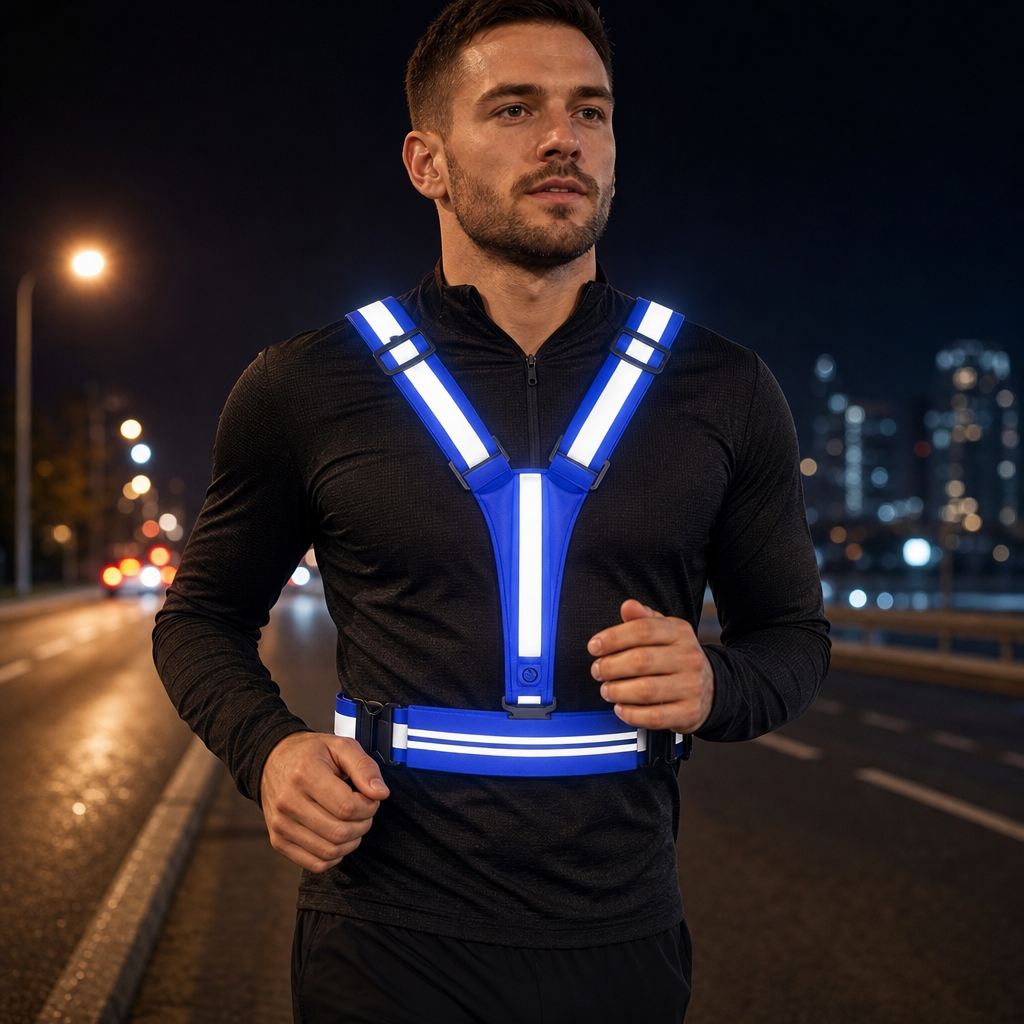LED Reflective Running Vest with Waterproof Phone Pocket