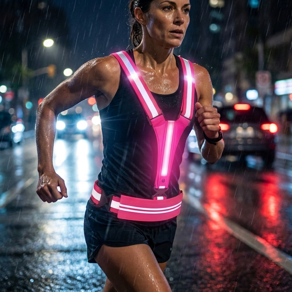 LED Reflective Running Vest with Waterproof Phone Pocket