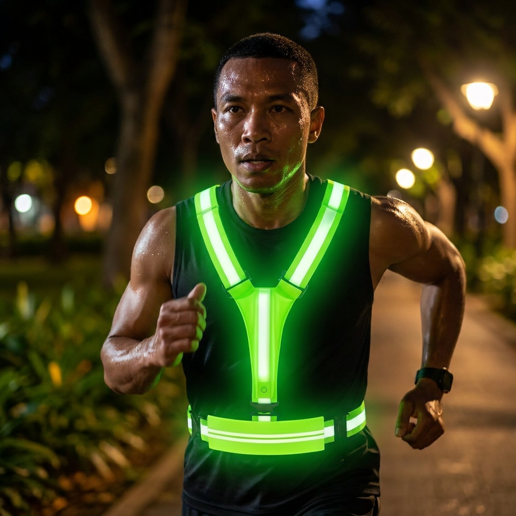LED Reflective Running Vest with Waterproof Phone Pocket