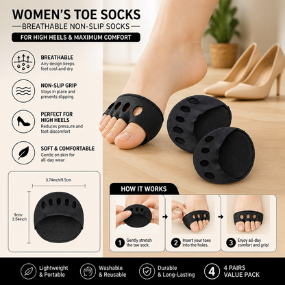 Women’s Toe Socks – Breathable Non-Slip Socks for High Heels & Maximum Comfort (4 pairs)