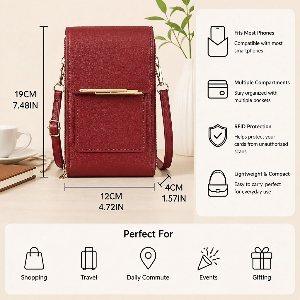 Touchscreen Crossbody Phone Bag – Compact Wallet for Phone, Keys & Essentials