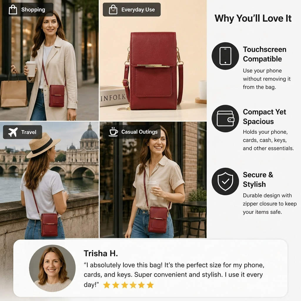 Touchscreen Crossbody Phone Bag – Compact Wallet for Phone, Keys & Essentials