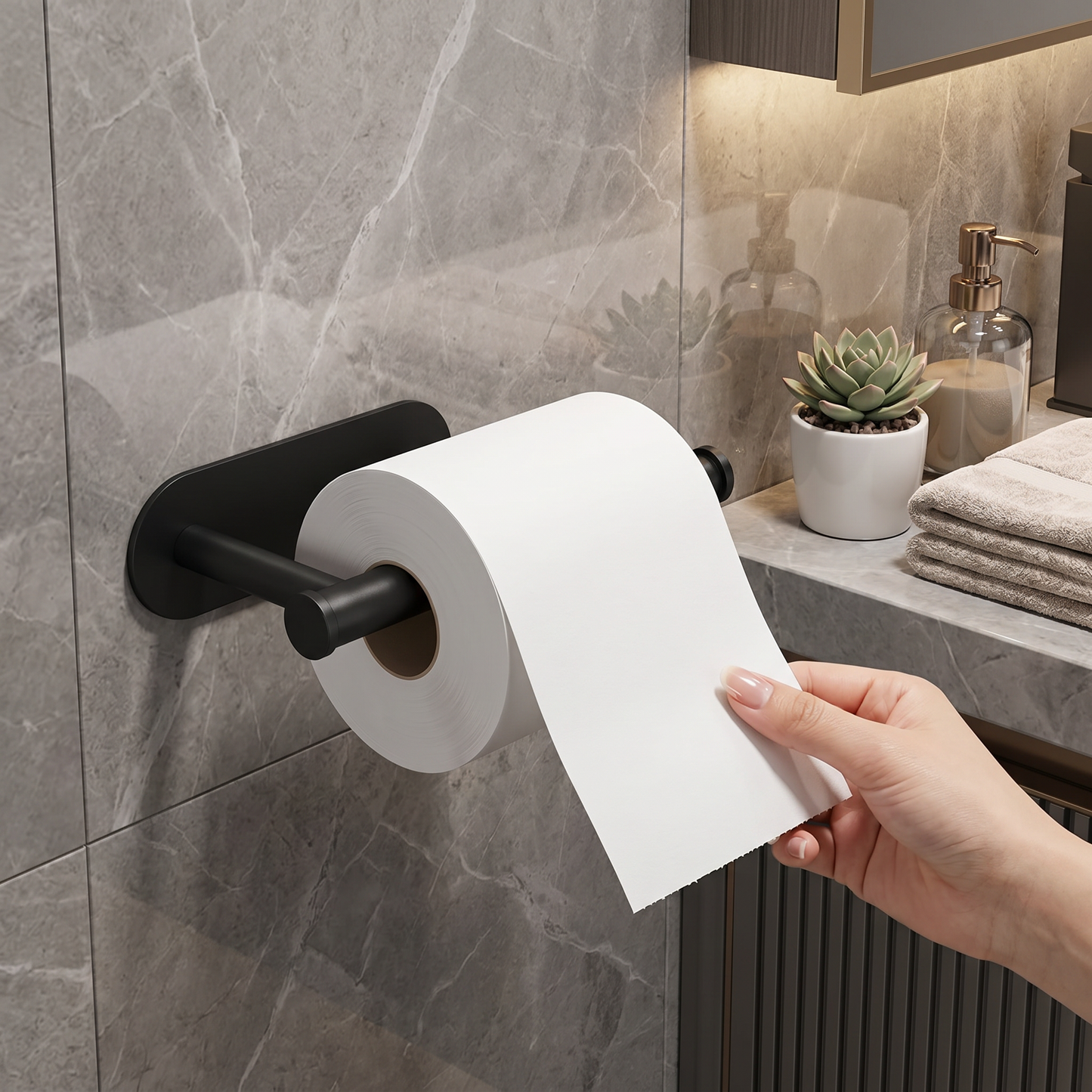 Modern Stainless Steel Roll Holder – Drill-Free Mount for Versatile Use