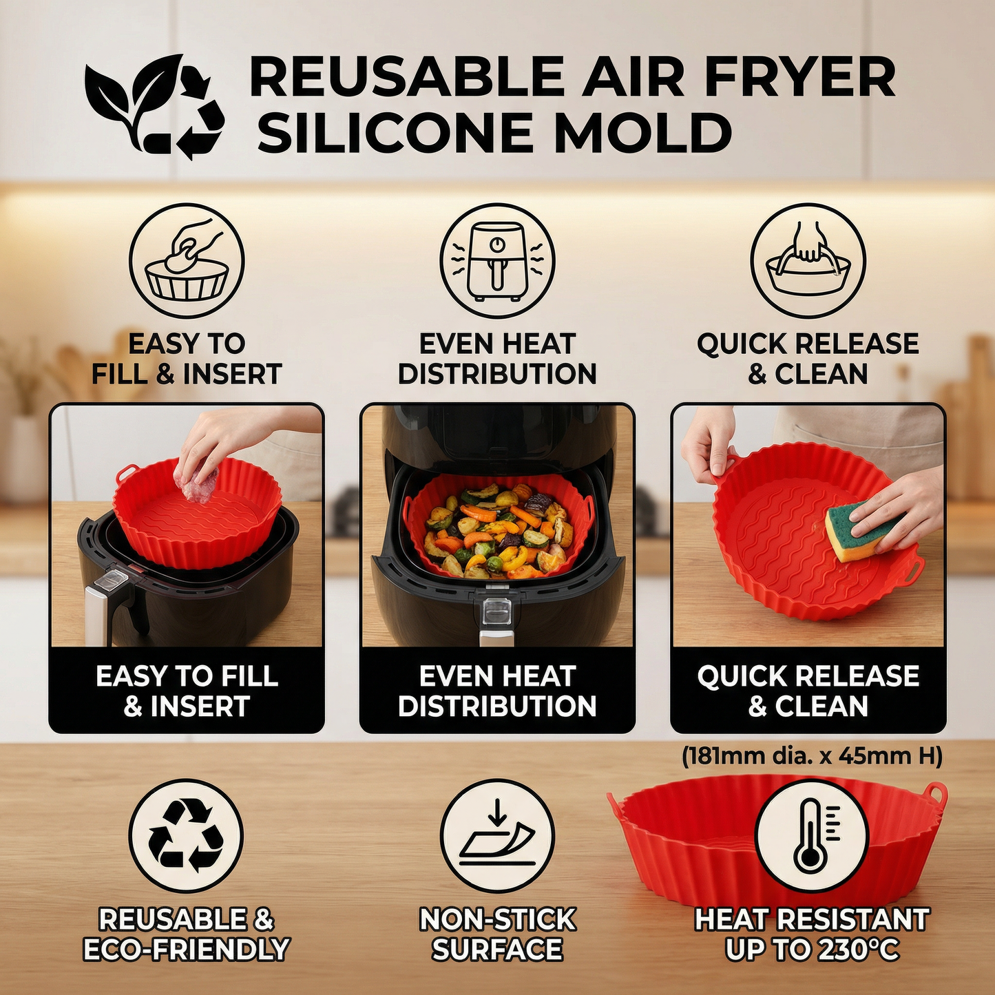 Reusable Non-Stick Silicone Mold for Air Fryer