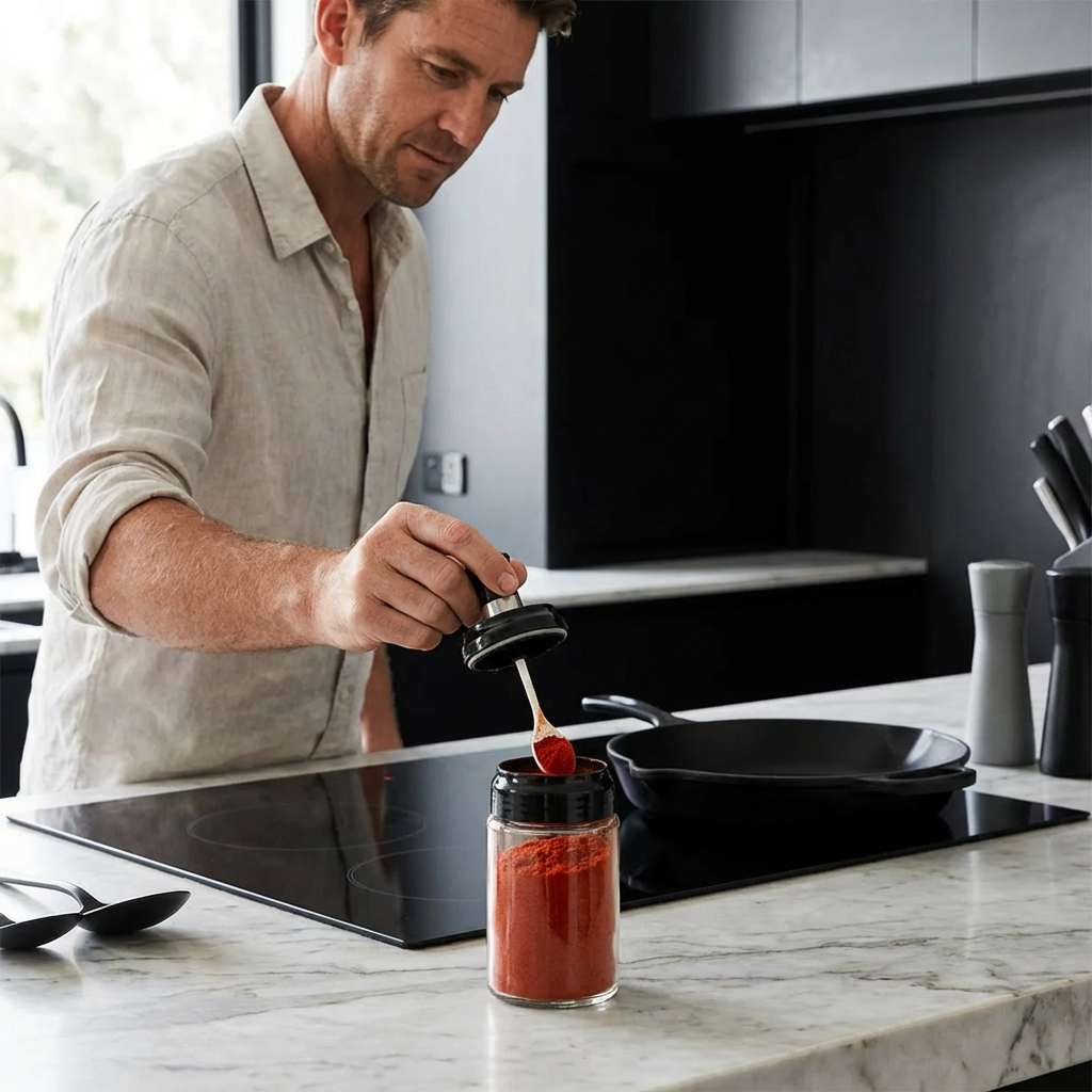Spice Jar with Spoon & Brush - Practical Kitchen Container with Accessories