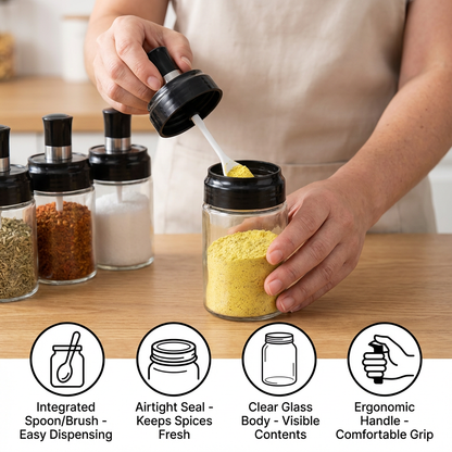 Spice Jar with Spoon & Brush - Practical Kitchen Container with Accessories