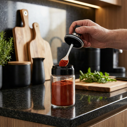 Spice Jar with Spoon & Brush - Practical Kitchen Container with Accessories