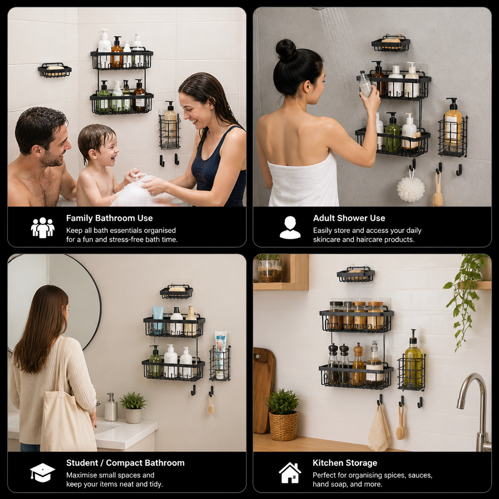 Rustproof No-Drill Shower Caddy Set with Soap Holder