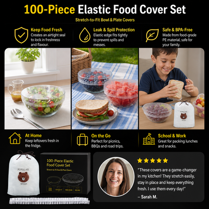 100-Piece Elastic Food Cover Set – Stretch-to-Fit Bowl & Plate Covers