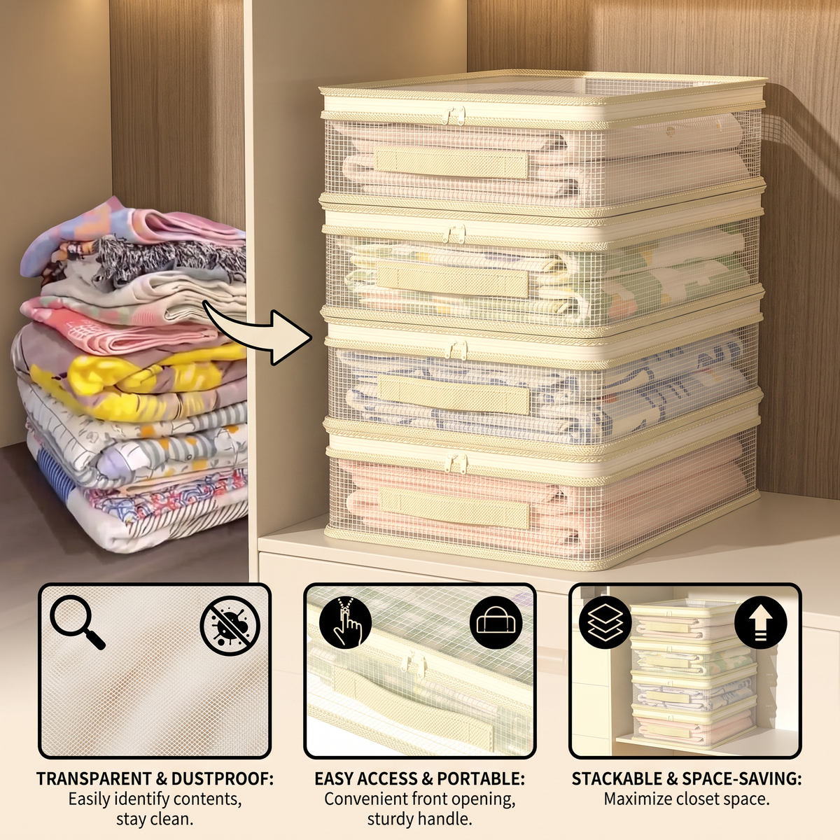Transparent Bedding Storage Bag – Dustproof Wardrobe Organizer for Sheets & Duvet Covers