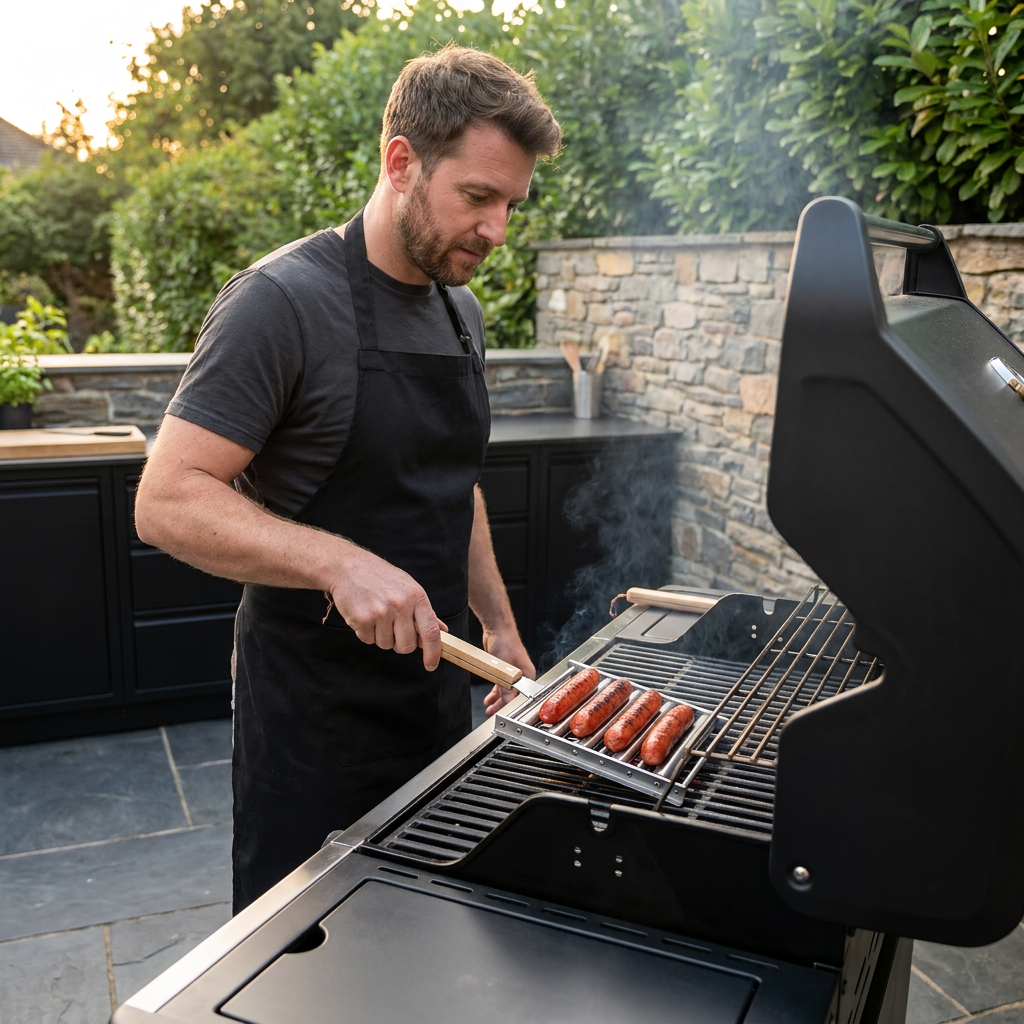 Stainless Steel Sausage Rack – Rollable Grill Holder for Hot Dogs & Sausages