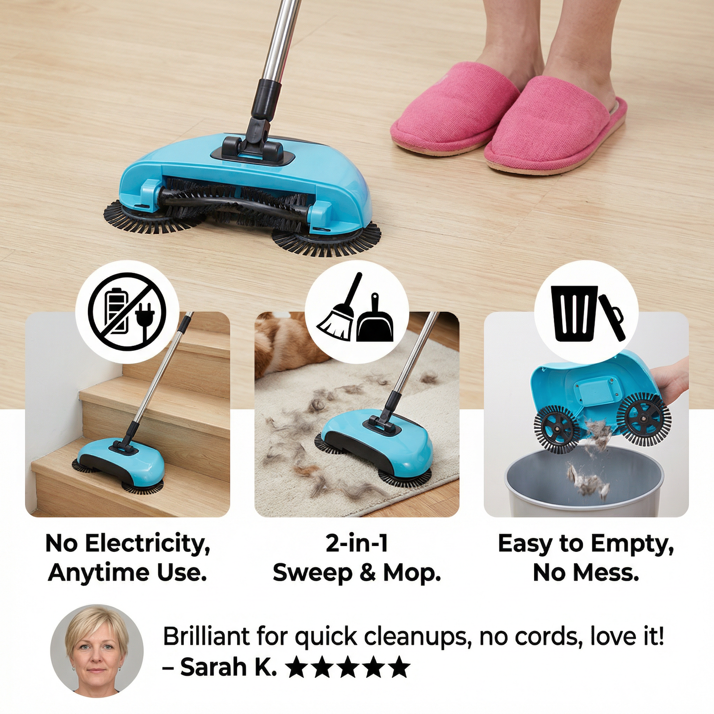 2-in-1 Vacuum Broom Without Electricity