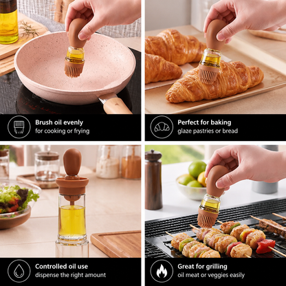 Oil Dispenser with Silicone Brush – Precision Bottle for Cooking, Grilling & Baking