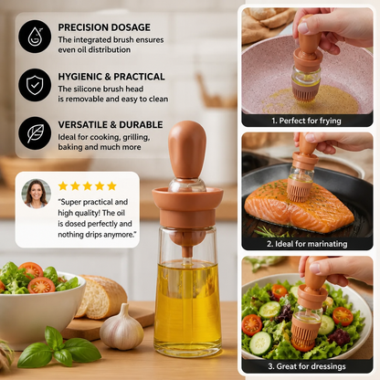 Oil Dispenser with Silicone Brush – Precision Bottle for Cooking, Grilling & Baking
