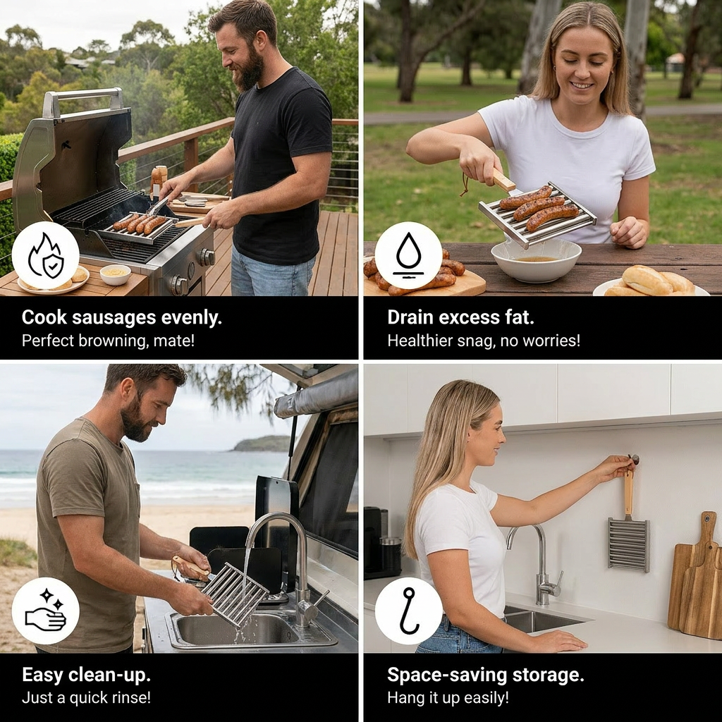 Stainless Steel Sausage Rack – Rollable Grill Holder for Hot Dogs & Sausages