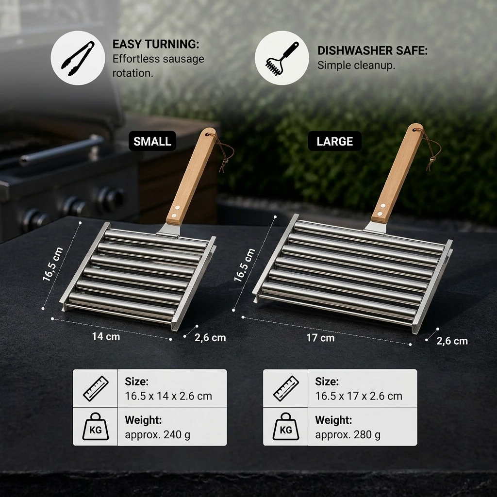 Stainless Steel Sausage Rack – Rollable Grill Holder for Hot Dogs & Sausages