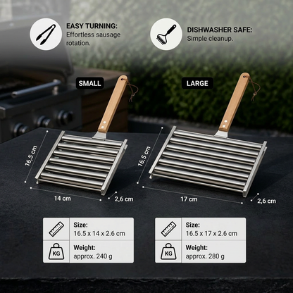 Stainless Steel Sausage Rack – Rollable Grill Holder for Hot Dogs & Sausages