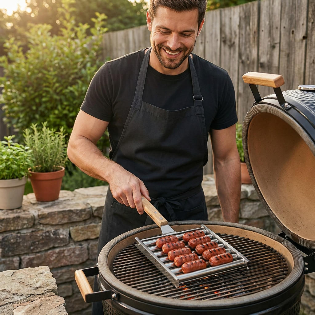 Stainless Steel Sausage Rack – Rollable Grill Holder for Hot Dogs & Sausages