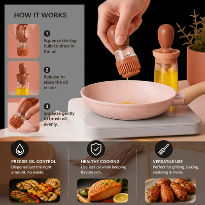 Oil Dispenser with Silicone Brush – Precision Bottle for Cooking, Grilling & Baking