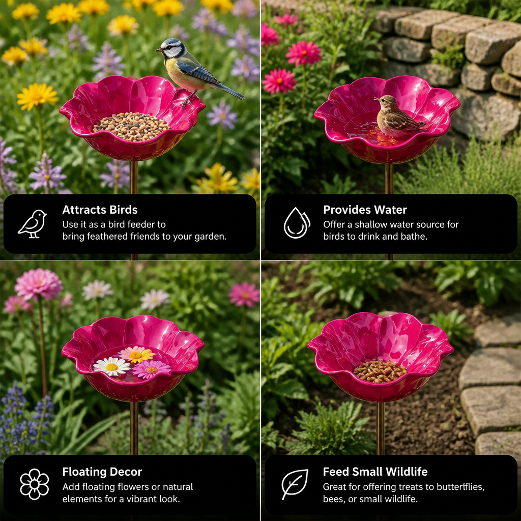 Decorative Outdoor Bird Bath & Feeding Bowl