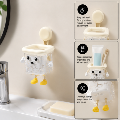 Cute Wall Mounted Toothbrush Holder with Suction Cup for Bathroom Organization