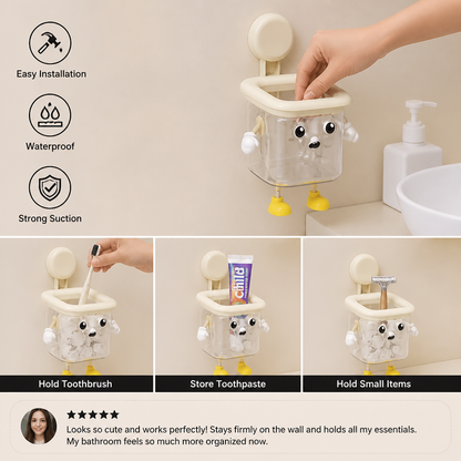 Cute Wall Mounted Toothbrush Holder with Suction Cup for Bathroom Organization