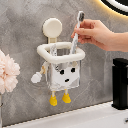 Cute Wall Mounted Toothbrush Holder with Suction Cup for Bathroom Organization
