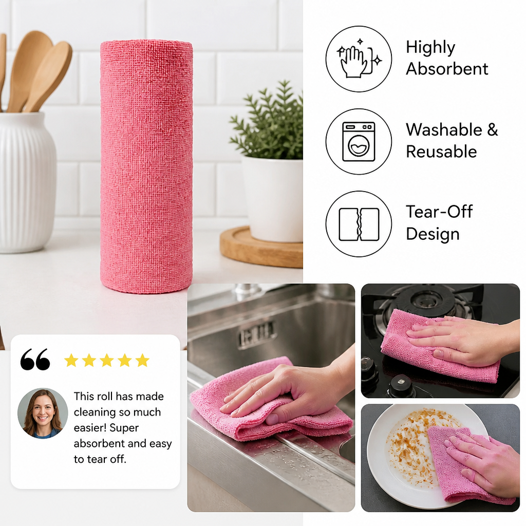 Premium Tear-Off Microfiber Cleaning Roll – Washable & Reusable