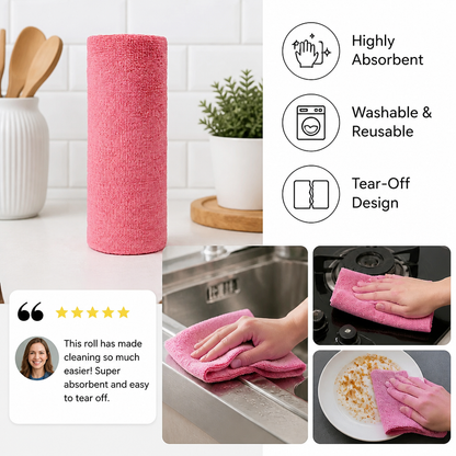 Premium Tear-Off Microfiber Cleaning Roll – Washable & Reusable