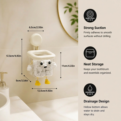 Cute Wall Mounted Toothbrush Holder with Suction Cup for Bathroom Organization