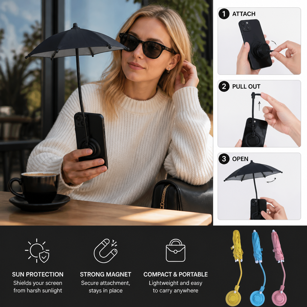 Magnetic Mini Phone Sunshade – Extendable Holder for Flexible Sun Protection on the Go